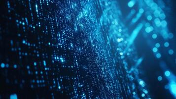 A digital landscape of interconnected nodes glows blue, representing complex data and networks in a dynamic, technological display. photo