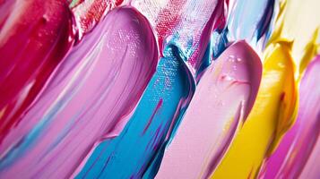 Vibrant strokes of color dance across the canvas in a symphony of textures and hues, creating a captivating abstract artwork. photo