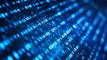 Abstract, blue-toned background filled with glowing binary code. Visual representation of digital data, processing, and computer science concepts. photo