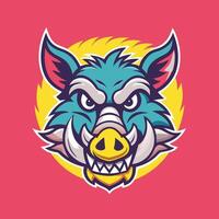 White Background with Detailed Wild Boar Head Mascot Design Illustration vector