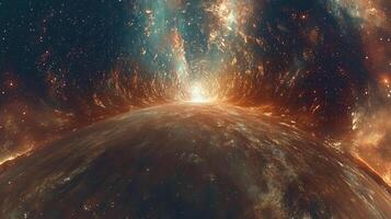 Cosmic vista of light and celestial bodies, evoking a sense of wonder and vastness, shining brightly. photo