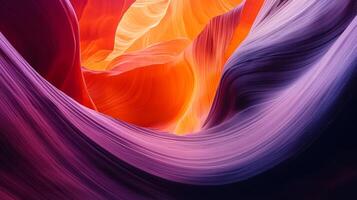 Abstract flowing canyon walls in orange, purple, and pink hues. Smooth curves and lines create a sense of depth and movement. photo