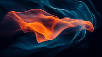 Abstract image featuring dynamic, flowing shapes in vibrant orange and contrasting blue against a dark backdrop, creating a sense of movement. photo