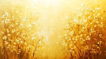 Abstract painting of a golden field with white floral accents, creating a warm and inviting atmosphere. Artistic expression of nature. photo