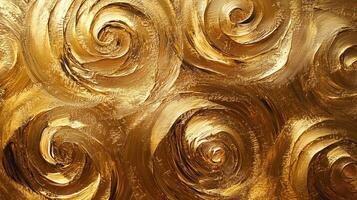 Textured painting with swirling patterns in shades of gold. The thick brushstrokes create a dynamic and eye-catching effect. photo