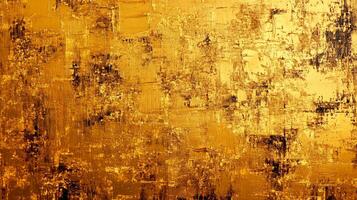 Abstract golden textured background with dark brushstrokes, creating a luxurious and dynamic surface on canvas art. photo