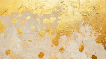 Textured gold and cream background with paint splashes and depth. Elegant surface is perfect for luxury design and backdrops. photo