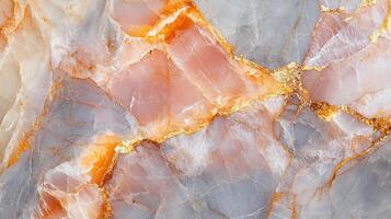Abstract stone pattern with flowing orange and grey with hints of sparkling gold, creating a luxurious and organic aesthetic. photo