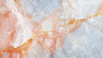 Abstract marble texture with a mix of light pink, white, and blue tones. Golden veins add an elegant touch to the design. photo