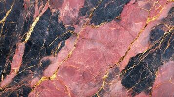 Striking geological formation with contrasting colors, deep red hues with gold accents. Dynamic interplay of patterns and textures. photo