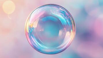 Floating iridescent sphere reflects soft pastel colors. A mesmerizing dance of light and form creating a dreamlike abstraction. photo