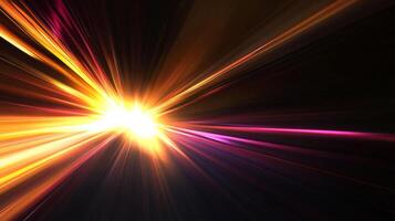 Abstract image depicting radiating rays of light in varying colors, emanating from a central bright point, creating a sense of speed and energy. photo