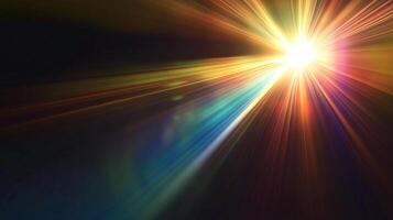 Radiant light bursts across the frame, casting vibrant beams in a spectrum of hues against a dark backdrop, creating a captivating spectacle. photo
