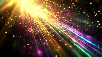 A brilliant display of light beams and bokeh, with a captivating blend of warm and cool tones creating a stunning visual effect. photo