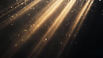 Abstract golden light streams against dark backdrop, creating a captivating visual effect. Perfect for adding a touch of magic to designs. photo