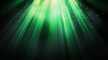 Emerald beams cascade from above, illuminating the scene with ethereal light and a sense of wonder in the darkness of the abyss photo
