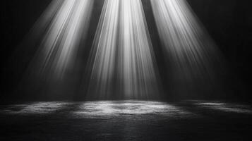 Dramatic lighting creates a striking visual, illuminating a textured surface with beams of light against a dark background. Powerful and evocative. photo