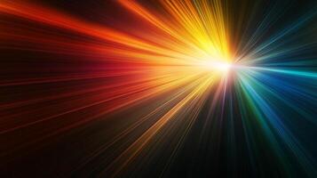 Colorful light rays emanate from a central point, creating a sense of speed and energy. The light beams create a starburst effect. photo