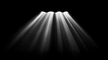 Bright light beams cutting through darkness, creating an atmosphere of mystery and wonder, with sparkles adding to the visual appeal. photo