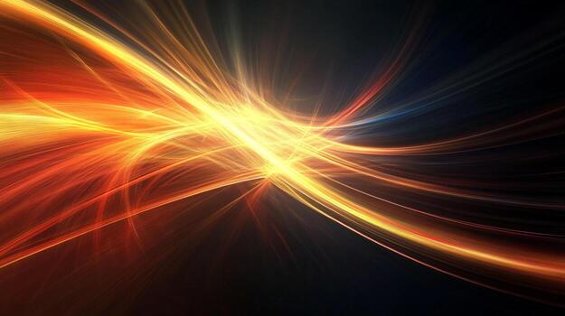 Abstract streams of glowing, fiery light bend and converge, creating a dynamic and energetic composition against a dark background. photo