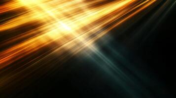 Golden light streams dynamically across a dark backdrop, creating an ethereal glow. Energetic interplay of light and shadow in artistic form. photo