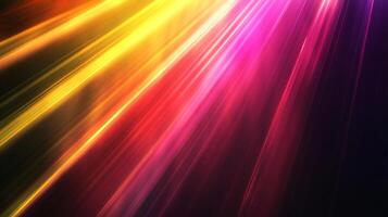 Radiant lines of light streak across a colorful spectrum, creating a dynamic abstract design. Yellow, red, and pink hues blend together. photo