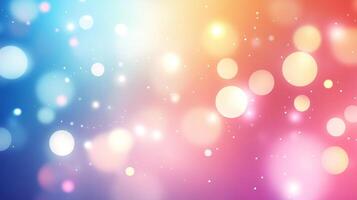 Whimsical and enchanting background of bokeh lights blending blues, oranges, yellows, and pinks, creating a soft, festive, ethereal ambiance. photo