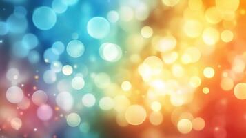 A vibrant and colorful bokeh background with a gradient of blues, greens, yellows, and reds, creating a mesmerizing and ethereal effect. photo