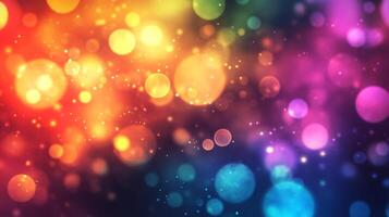 A vibrant, colorful background featuring blurry, sparkling bokeh lights in a range of hues from red and orange to purple and blue. photo