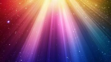 A mesmerizing rainbow of light beams down amidst a star-filled backdrop, creating an ethereal and enchanting visual experience. photo