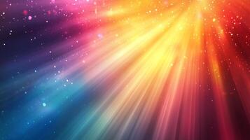 Abstract vibrant background with light beams emanating from the top right corner, featuring a blend of colors and sparkling particles. photo
