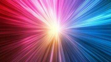 Radiant burst of multicolored energy streams from a central point, creating a mesmerizing visual effect with pink, orange, blue and yellow. photo