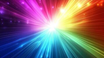 A vibrant burst of light radiates outwards in a spectrum of colors, creating a dynamic and energetic visual display. photo