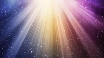 Abstract cosmic scene with vibrant light rays streaking across a colorful, star-filled background, creating a sense of ethereal beauty. photo
