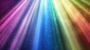 A mesmerizing display of vibrant, colorful light streaks radiating downwards, scattered with sparkling particles, creating a dynamic atmosphere. photo