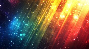 Colorful light streaks cascade diagonally across the frame, creating a vibrant and energetic abstract background reminiscent of a galaxy. photo