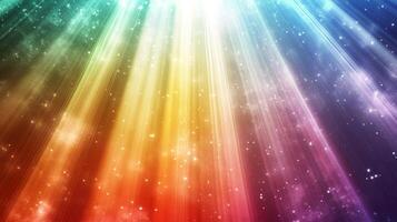 A vibrant explosion of rainbow light, illuminating a dark space with shimmering particles. Abstract and dreamy, a beautiful cosmic scene. photo