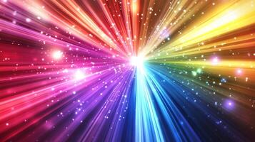 Vibrant light rays converging into a single point, creating an explosion of color, energy, and illumination. A brilliant burst of light. photo