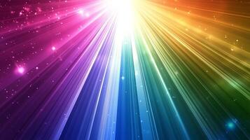 A vibrant burst of colors radiates from a central point, creating a dynamic display of light and energy, almost like light speed through space. photo
