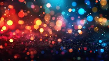 Colorful bokeh lights create a vibrant and festive atmosphere, evoking a sense of wonder and celebration. Perfect for backgrounds. photo