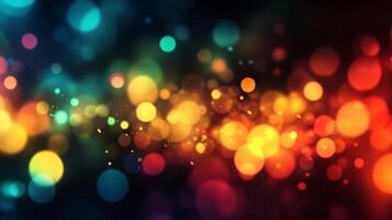 A vibrant cascade of blurred lights, creating a dreamy, bokeh effect with a rich gradient from cool blues to warm reds and oranges. photo