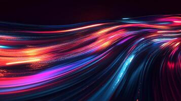 Vibrant light streaks paint a dynamic, abstract digital canvas, blending blues, reds, and purples in a mesmerizing flow of color and energy. photo