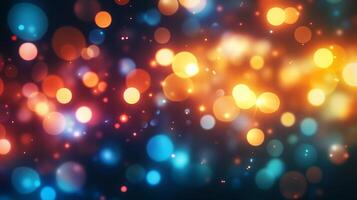 Abstract bokeh lights background with warm orange and cool blue hues creating a festive and dreamy atmosphere. photo