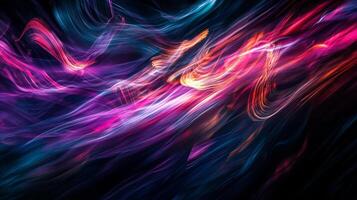 An abstract design with swirling, colorful streaks, set against a deep black background, creates a dynamic and visually stunning effect. photo