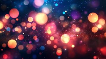 Abstract bokeh lights create a magical, dreamy atmosphere with vibrant colors and shimmering sparkles, perfect for festive backgrounds. photo