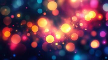 An array of vibrant, bokeh lights create a festive and magical atmosphere, full of energy and joy. The blurred lights shimmer and glow. photo