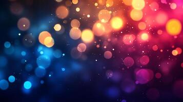 An abstract display of glowing, out-of-focus light effects in shades of blue, orange, and red, creating a sparkling, atmospheric backdrop. photo