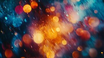 Abstract shimmering lights create a mesmerizing display of bokeh, with a blend of warm and cool tones dancing in a beautiful blur. photo
