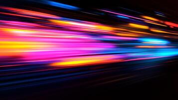 Abstract multicolored light streaks, blurred motion effect, representing speed, energy, modern technology, and a dynamic digital world. photo