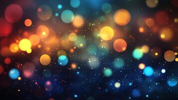 Abstract festive lights display with a dark background and colorful light orbs creating a dynamic, cheerful, and visually captivating scene. photo